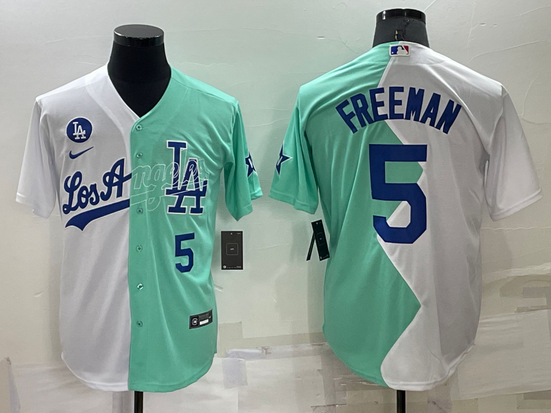 Men's Los Angeles Dodgers #5 Freddie Freeman 2022 All-Star White/Green Cool Base Stitched Baseball Jersey Men's Los Angeles Dodgers #5 Freddie Freeman 2022 All-Star White/Green Cool Base Stitched Baseball Jersey